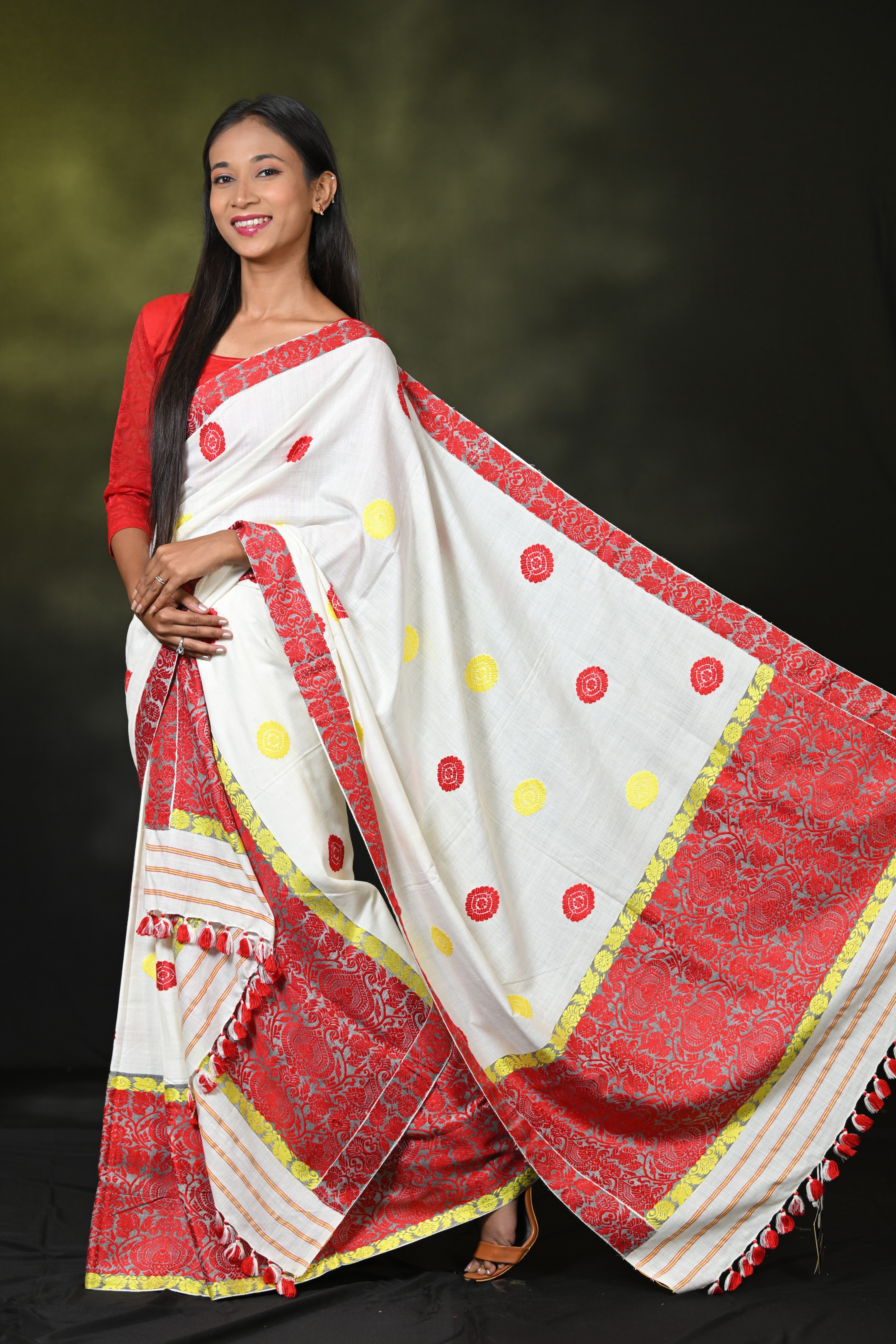 HANDWOVEN ASSAM AHIMSA (ERI) SILK MEKHLA CHADOR ESMC6596