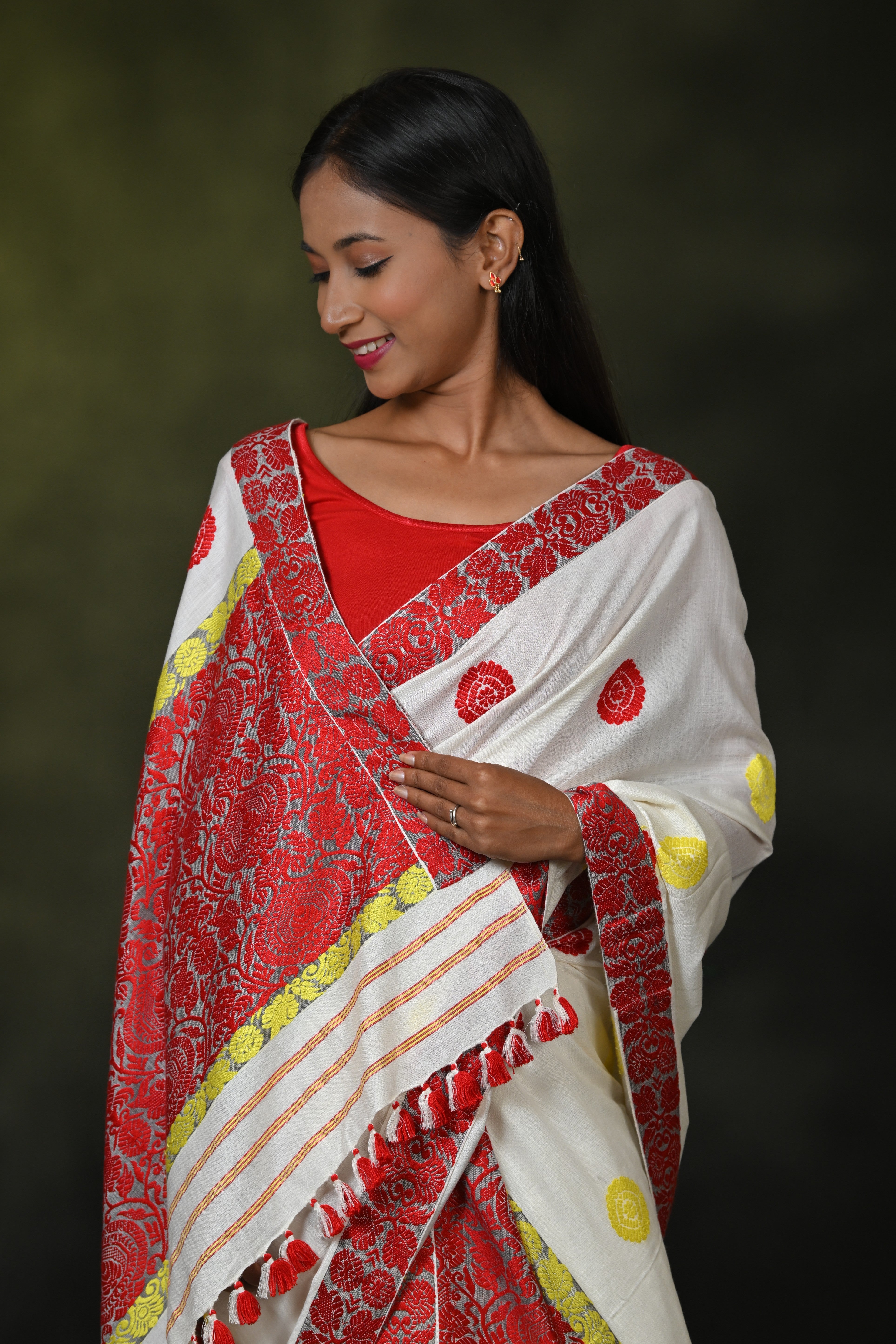 HANDWOVEN ASSAM AHIMSA (ERI) SILK MEKHLA CHADOR ESMC6596