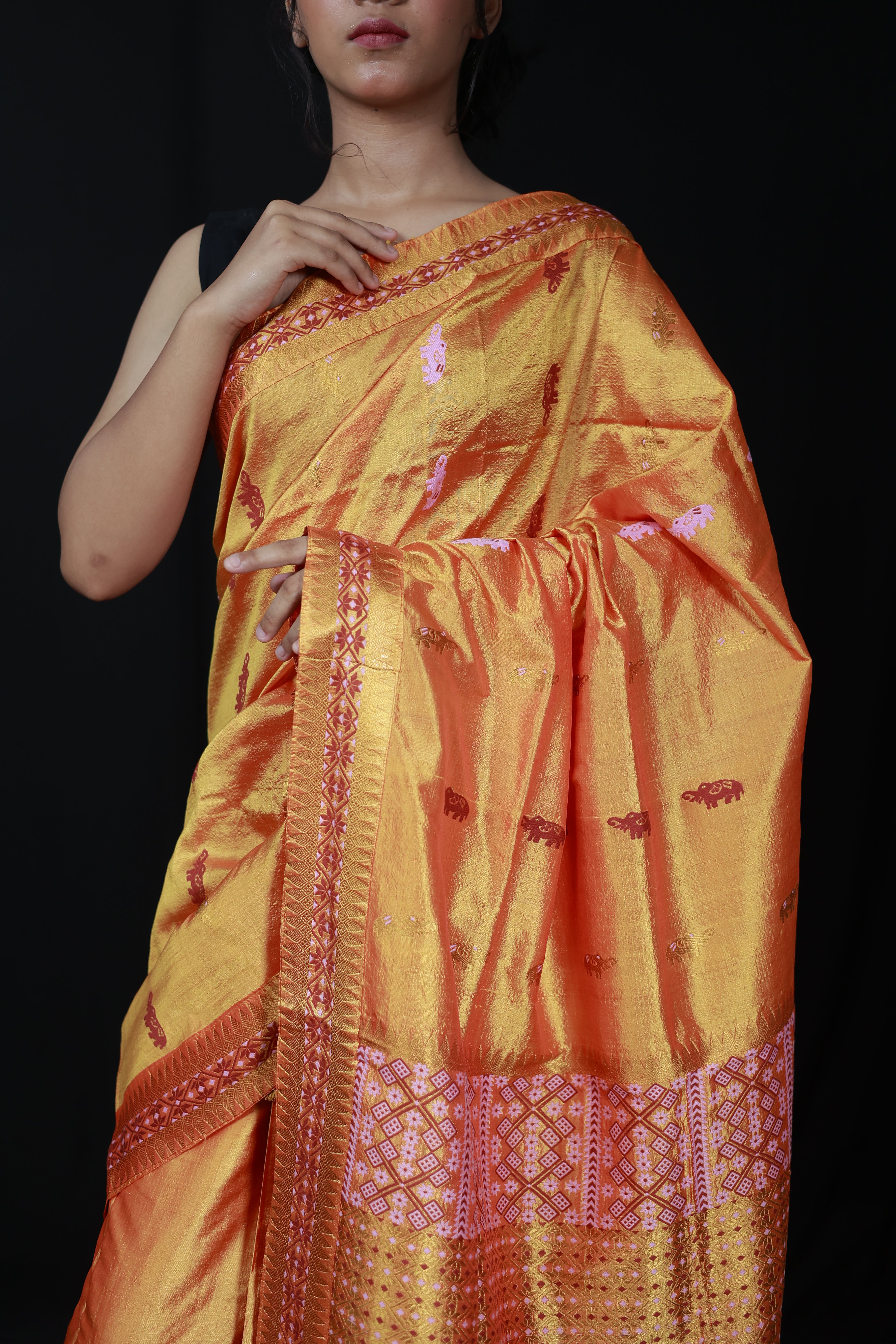HANDWOVEN ASSAM PAT SILK MEKHALA CHADOR ASMC11