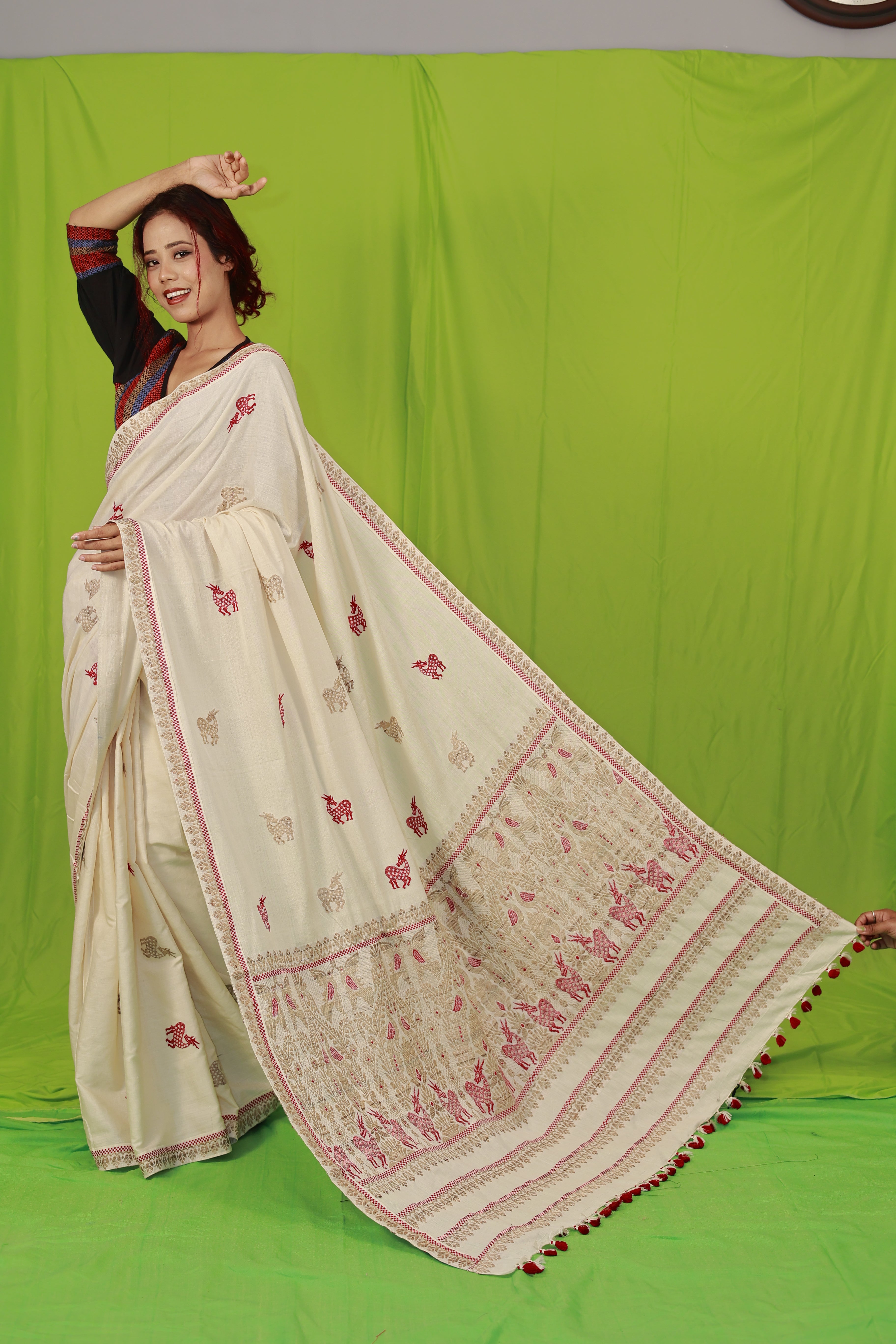 HANDWOVEN NATURAL DYE ASSAM AHIMSA (ERI) SILK SAREE ESS07