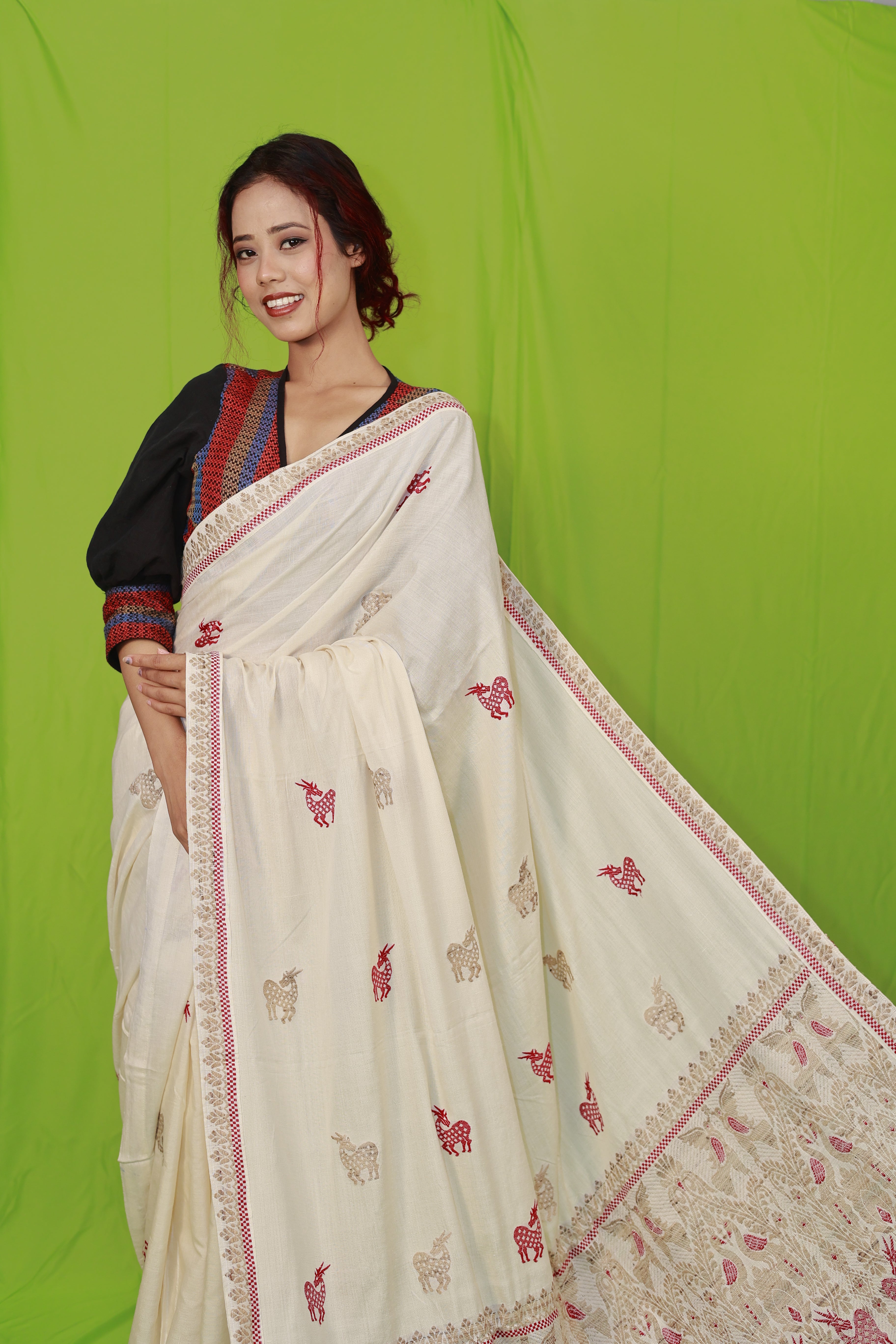 HANDWOVEN NATURAL DYE ASSAM AHIMSA (ERI) SILK SAREE ESS07