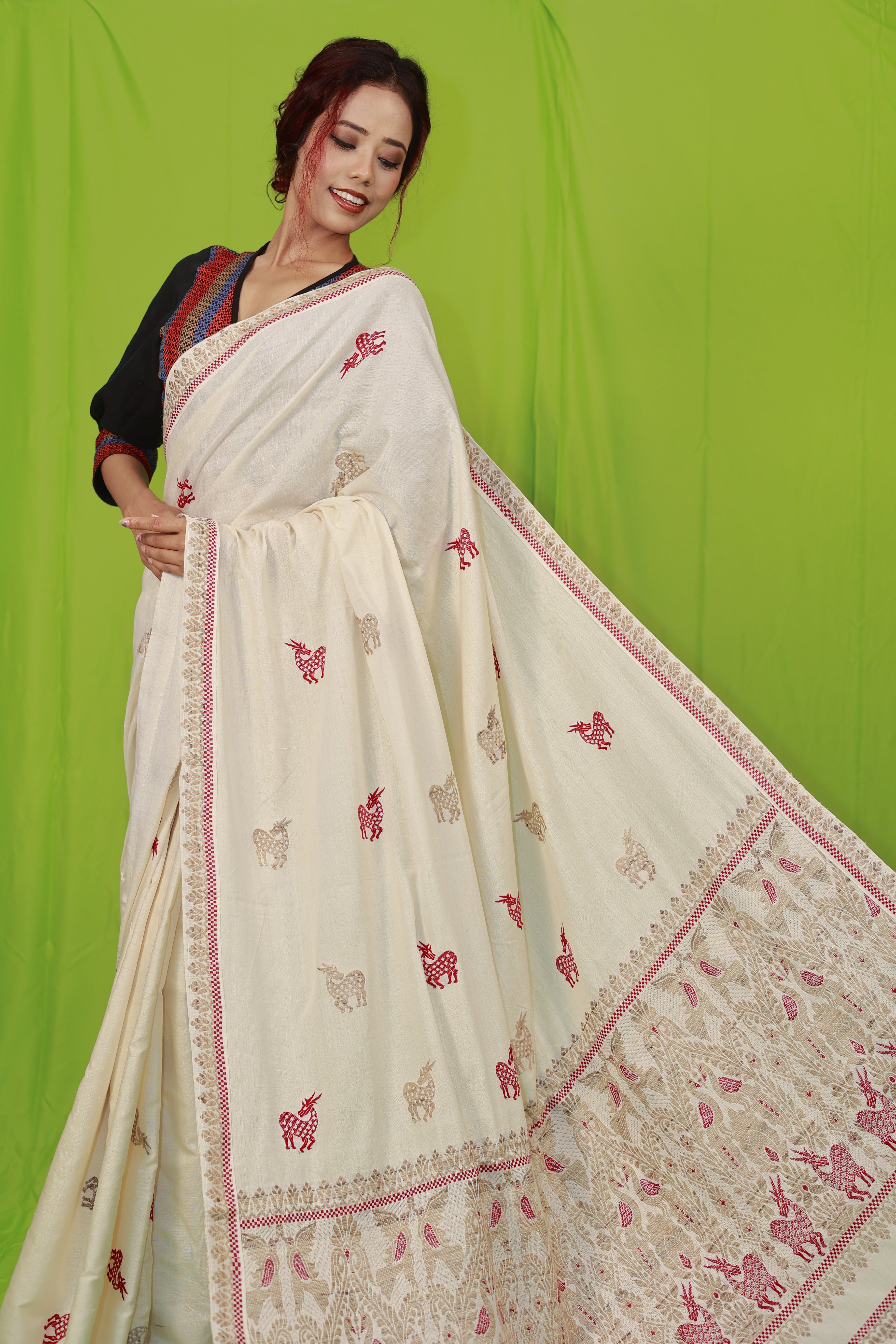 HANDWOVEN NATURAL DYE ASSAM AHIMSA (ERI) SILK SAREE ESS07