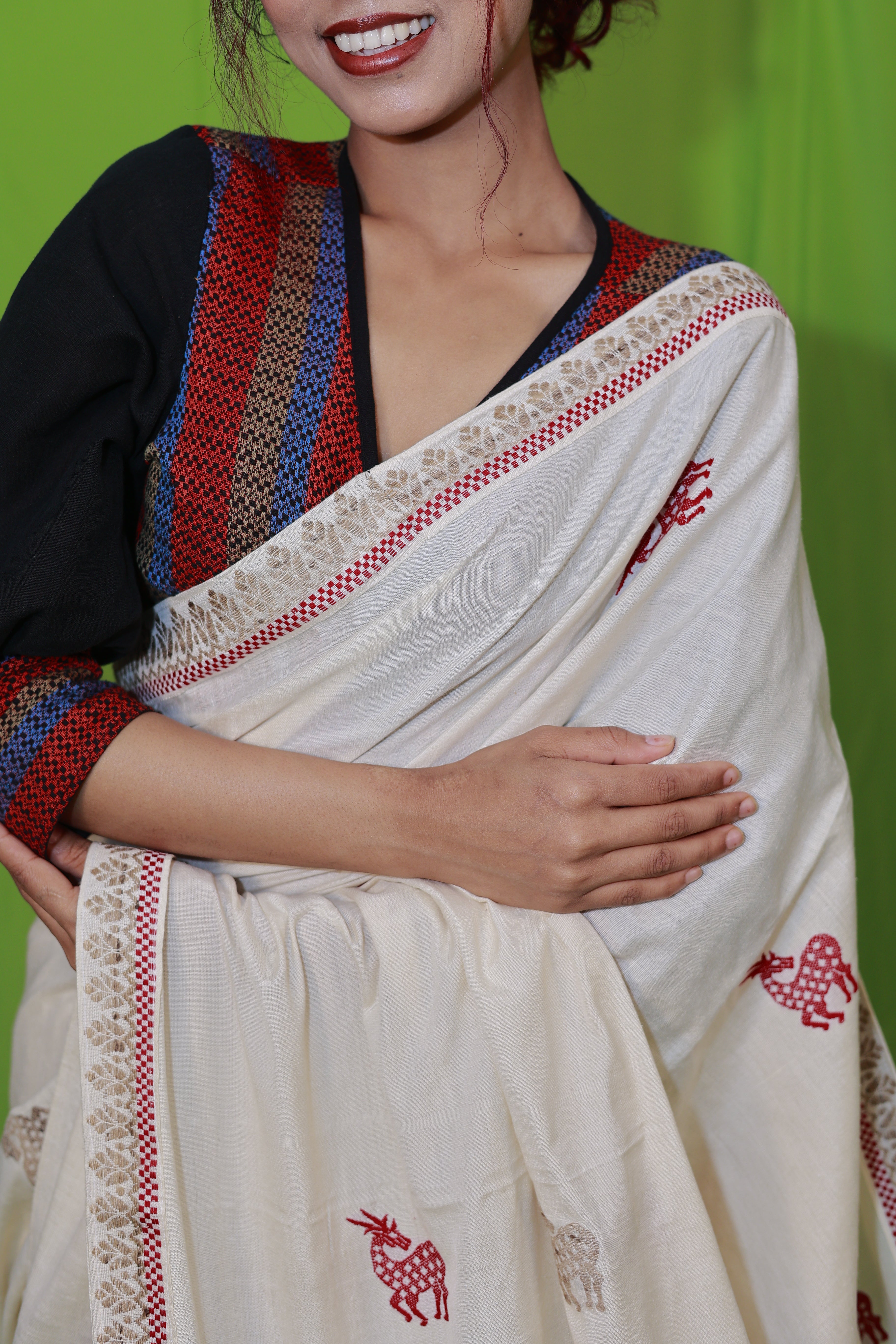 HANDWOVEN NATURAL DYE ASSAM AHIMSA (ERI) SILK SAREE ESS07
