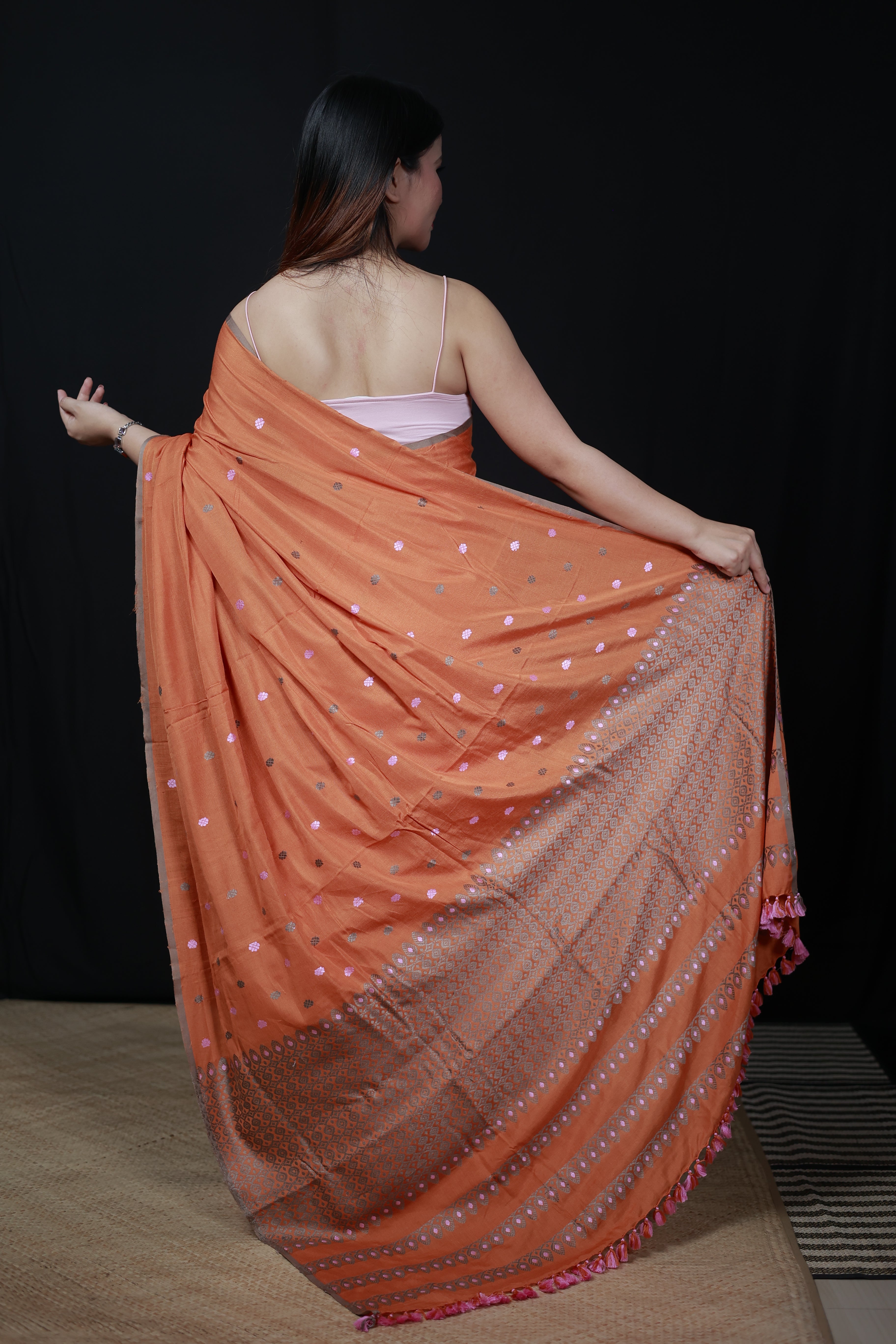 HANDWOVEN NATURAL DYE ASSAM AHIMSA (ERI) SILK SAREE ESS09