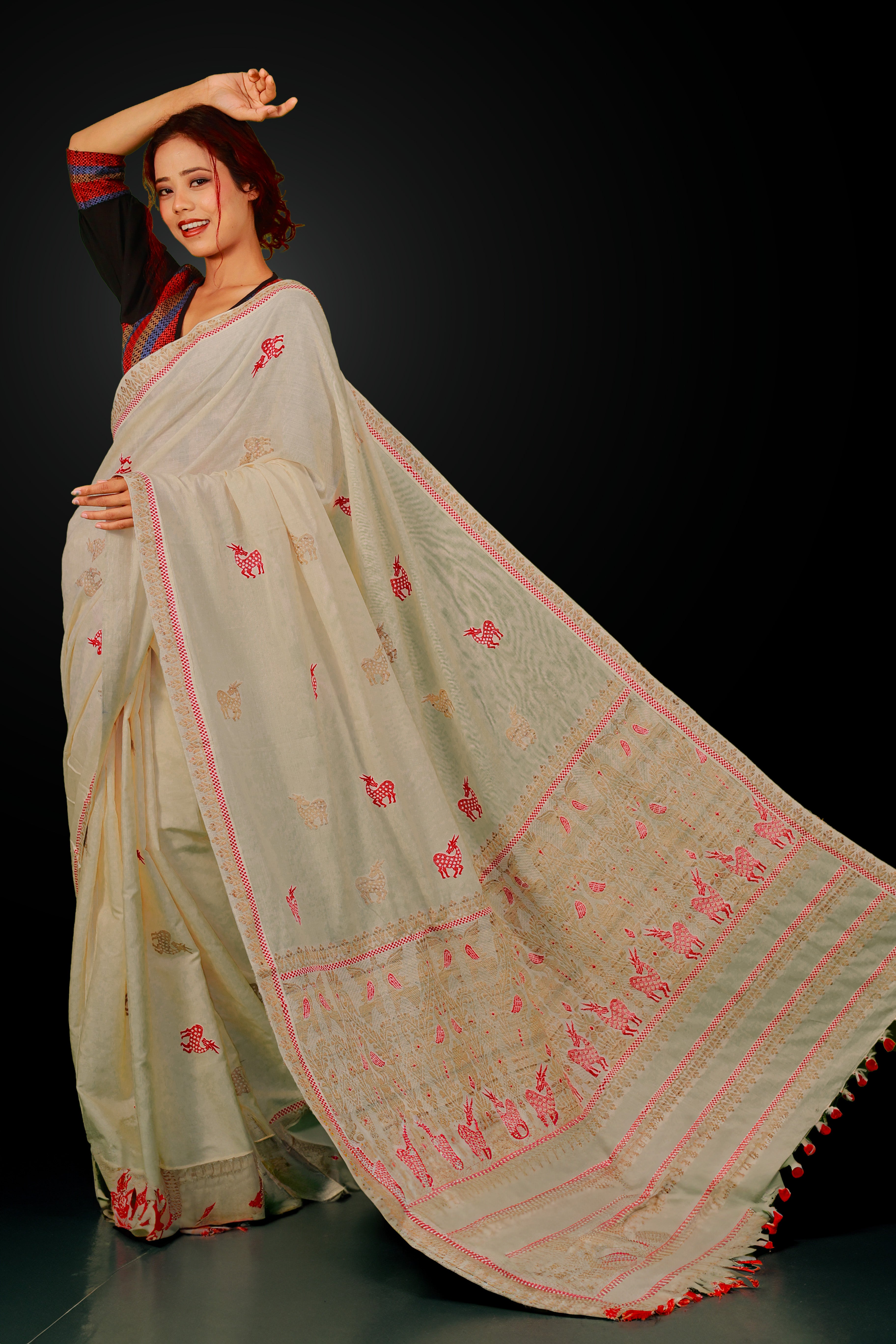 HANDWOVEN NATURAL DYE ASSAM AHIMSA (ERI) SILK SAREE ESS07